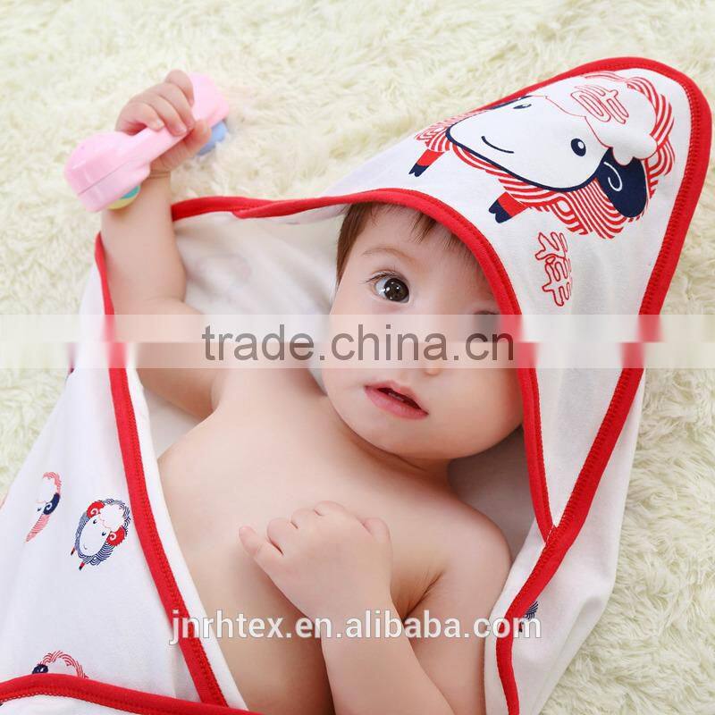 Trade assurance screen printing combed cotton soft hooded baby swaddle blanket
