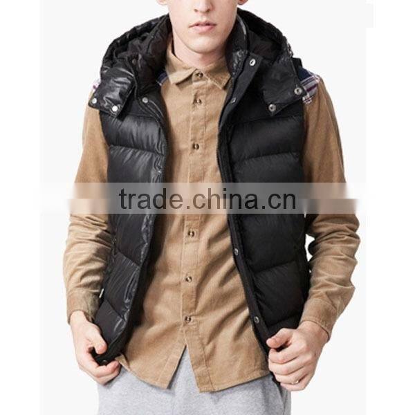 2015 New Fashion Man Outdoor Portable Down Vest With Hoodie