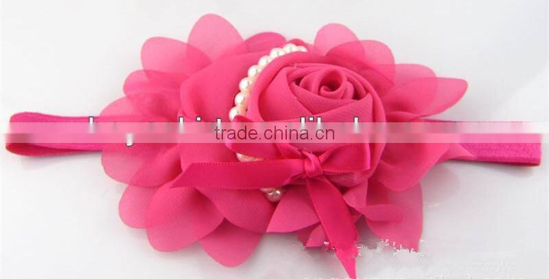 Newest 2014 roses pearl headbands baby children flowers hair accessories girls tire 13 color hair band headwrap hair ribbon