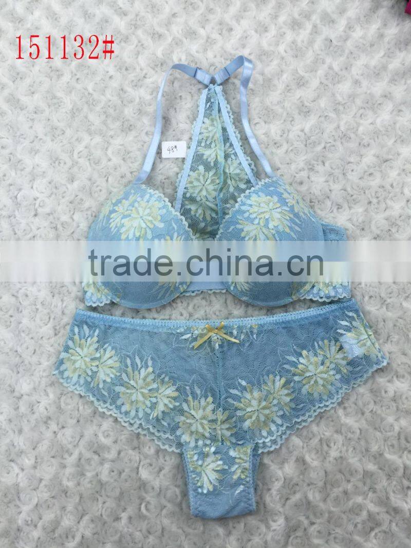 girl's bra and panty set plain dyed with lace 2016 new design