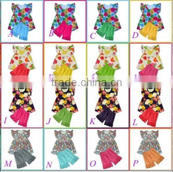 Boutique wholesale baby girls outfits/set clothes cheap fashion kids two piece sets with ruffles pants and headband