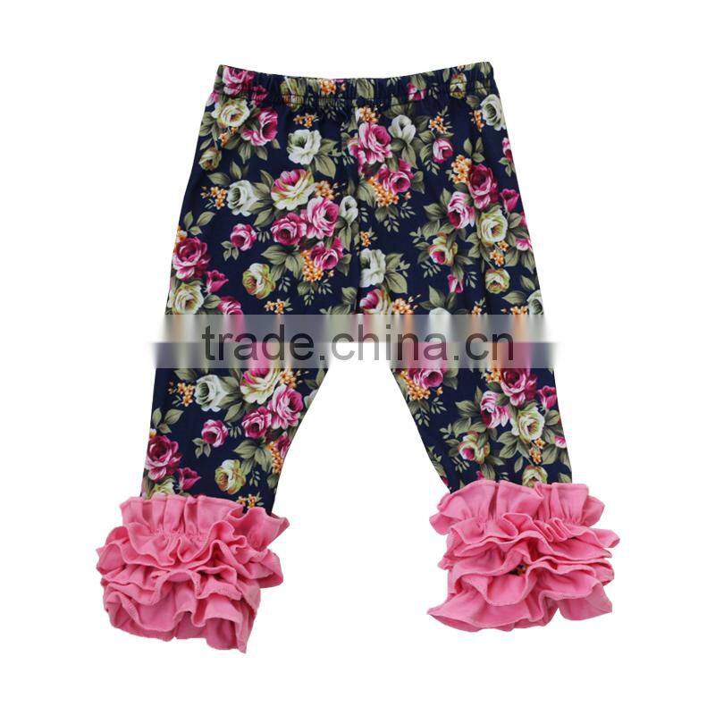 Latest baby clothes summer kids flutter tank top with capris sets girls printed flower cotton clothinf set
