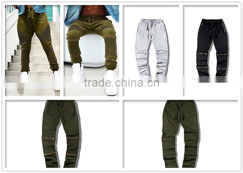 Mens autumn,winter military green jersey wrinkled knee zipper Harem trouser/pants