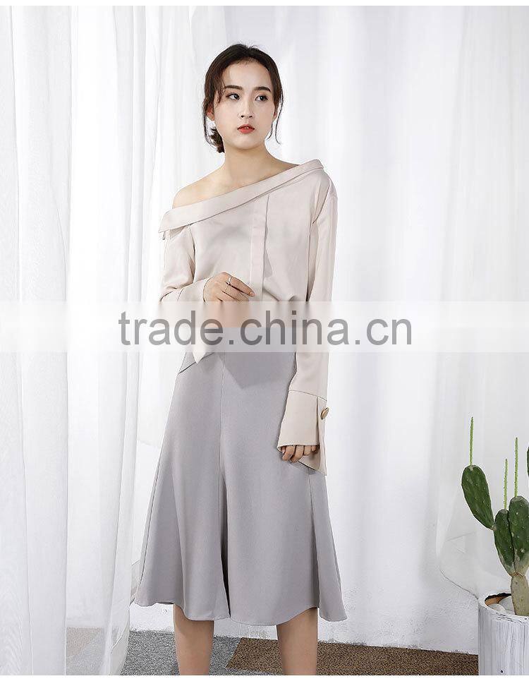 2017 autumn new style chiffon sexy collar diagonal shoulder long sleeve fashion blouse chiffon shirt