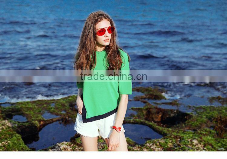 Summer new fashion irregular design short sleeve slim T-shirt in women's uique knitted top