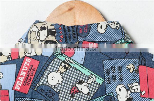 2016 Cartoon printed men denim casual shirt
