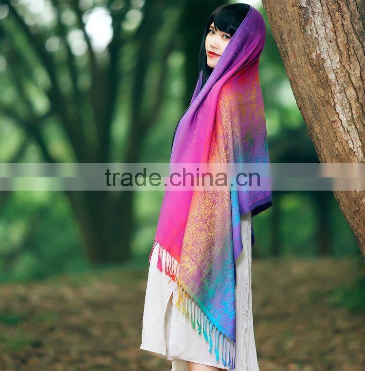High quality rainbow hajib paisley jacquard pashmina scarf shawl