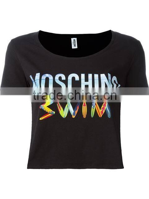 Custom Short Sleeve Cotton Black Printed t-Shirts For Women,Top Quality Silk Printing Womens Black T-Shirts Clothes