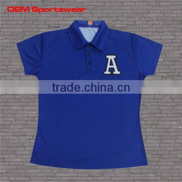 Dye sublimated blue womens polo shirts with custom logo