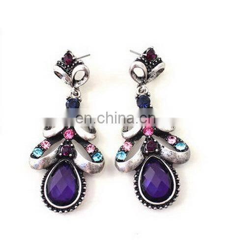 2015 Fashion New Vintage European Style Elegant Purple Gem Alloy Women's Earring
