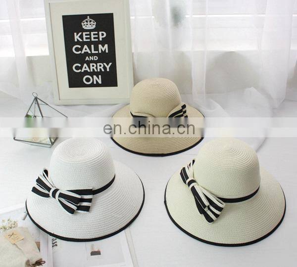 Bordure Bowknot Straw Hat Straw Plaited Article Outdoors Sunshade Hat