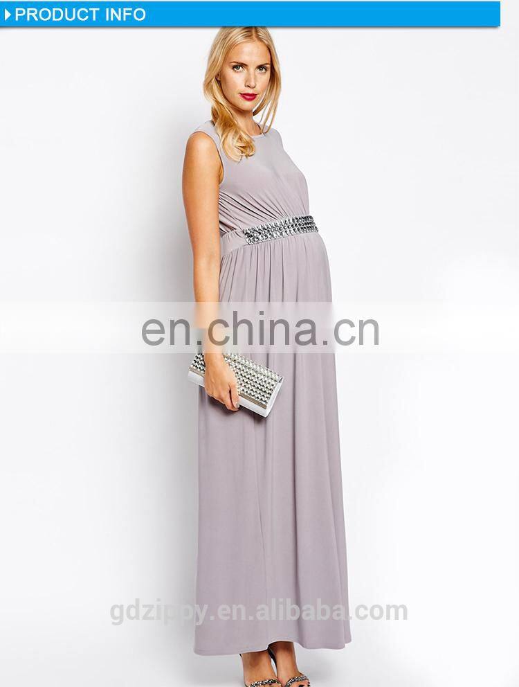 With belt woman dress maternity long dress