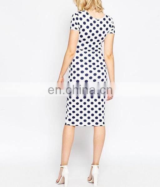 Hot Sale Women Pregnancy Maternity Clothes Jersey Bodycon Dress In Spot Print With Cross Front 2015