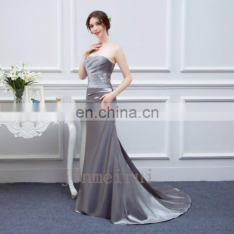 Hot Sale 2017 Long Cheap Bridesmaid Dresses Strapless Lace-up Back Mermaid Evening Dresses Beaded Ctystals Prom Dresses