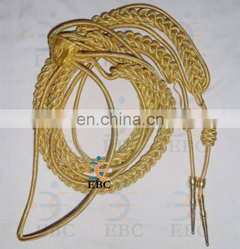 Military Aiguillette, Gold Wire Military Double Tip Uniform Aiguillette, navy Aiguillette Lanyard, Shoulder Cord