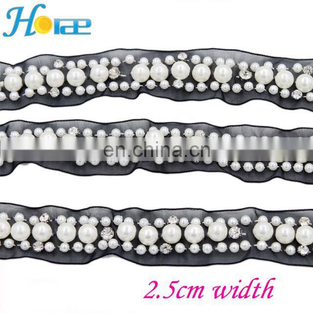 New Arrival ribbon Trimming decorative Lace Trim with pearls for garment