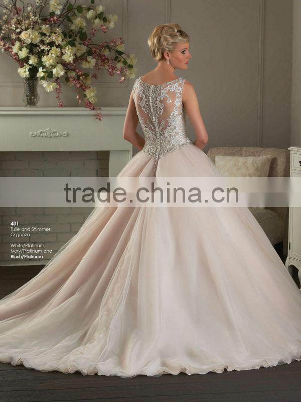 New Beautiful See Through Back Lace Beaded Ball Gown Wedding Dress