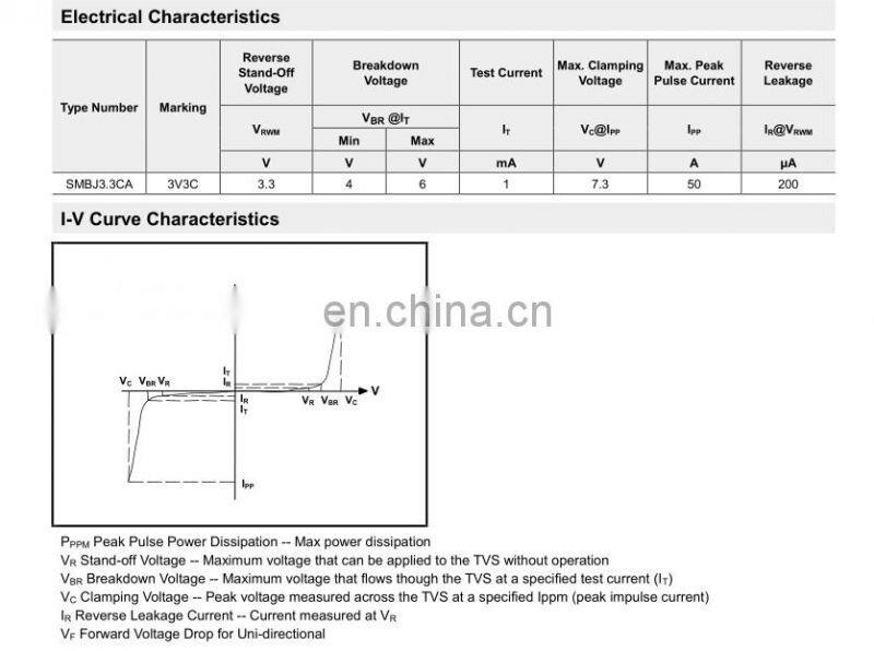 Transient Voltage Suppressors (TVS) SMBJ3.3CA for Household appliances