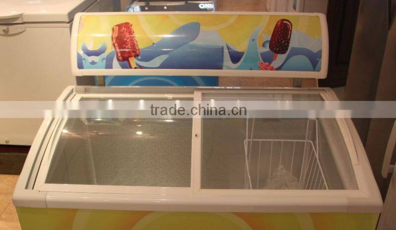 Curved sliding glass door popsicle display chest deep freezer manufacturer