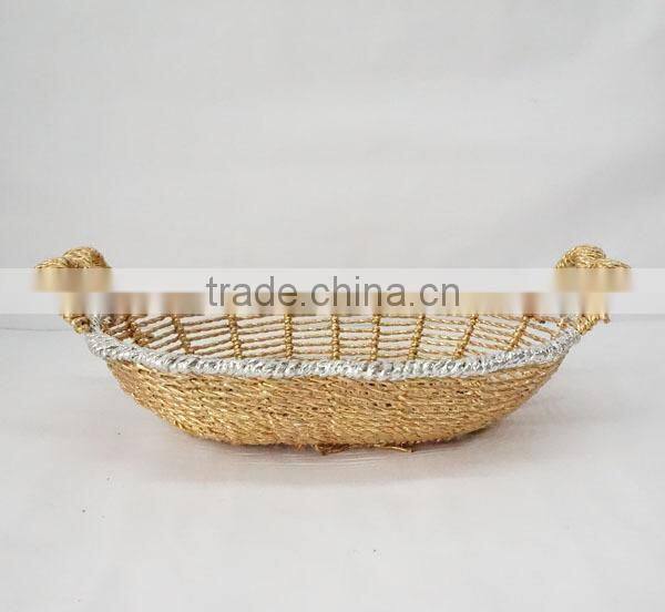 oval shape handwoven paper rope basket with handle