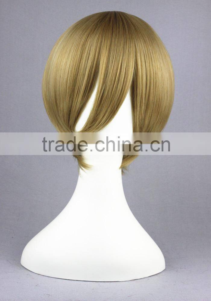 High Quality 35cm Short Straight Gin Tama-Okita Sougo Blond Synthetic Anime Wig Cosplay Costume Hair Wig Party Wig