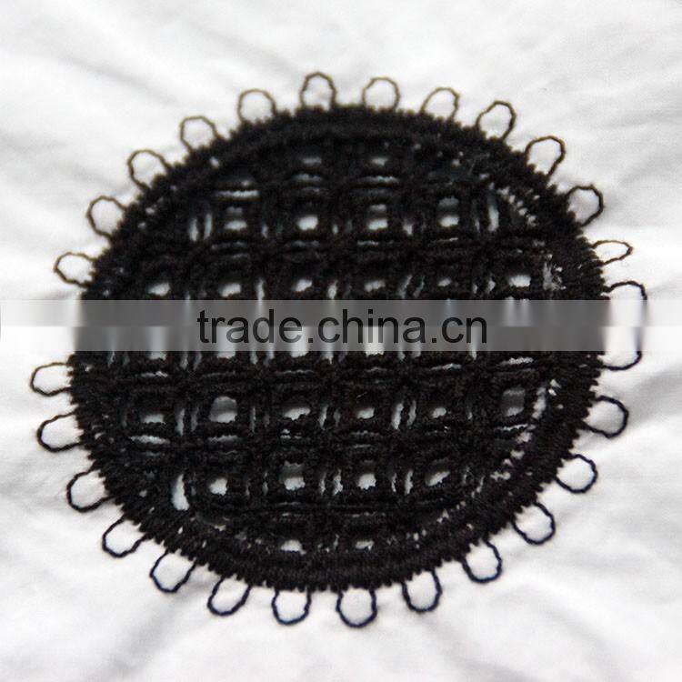 Fashion round black flower pattern 100% cotton chemical guipure cheap lace fabric for garment dress