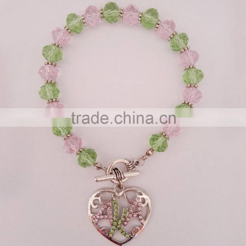 AKA crystal pink green heart girls gift Alpha Sorority Charm Bracelet alpha kap alpha rhinestone bracelet Jewelry
