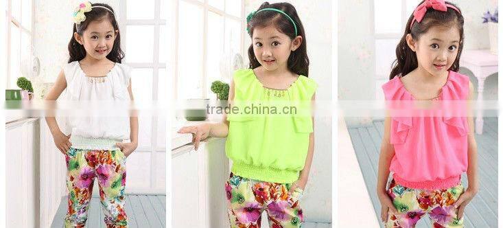 2013 summer new arrvial, teen girl chiffon clothes set, 7 to 12Y fashion girl suits