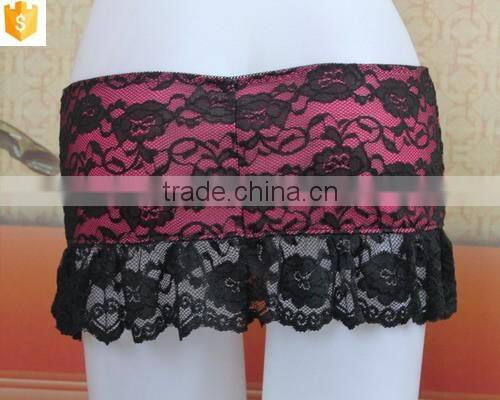 pink sexy lace lady skirt, black lace young girl skirt