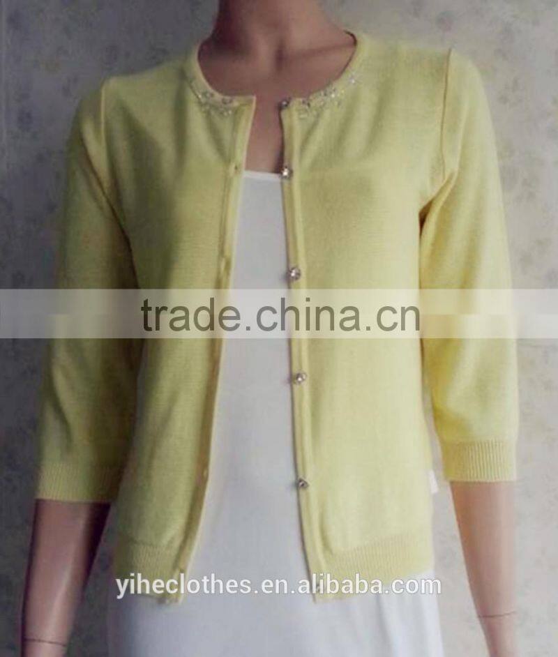 Fashion colorful knitting sweater top crew neck cardigan for lady's wear