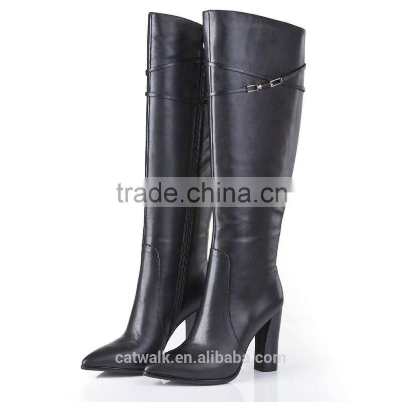 Chunky high heel women boots oem leather dress boots lambskin leather high women boots