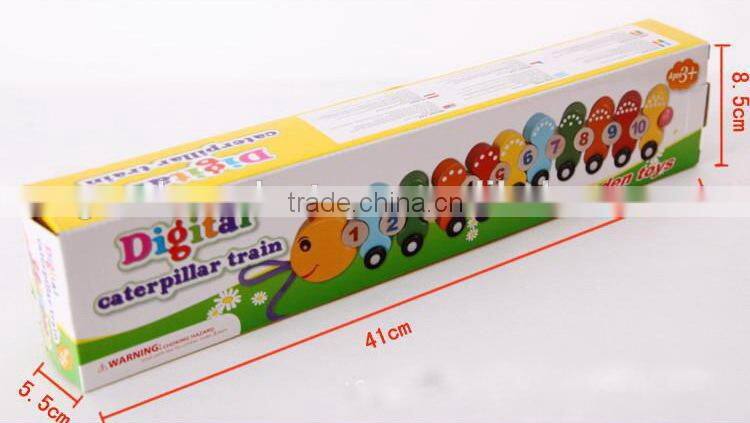 hot selling caterpillar toys size 41*5.5*8.5cm OEM digital caterpillar train toys wooden caterpillar for children EZ5134