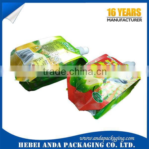 Liquid stand up pouch with spout /plastic water bag /fruit juice packaging bag