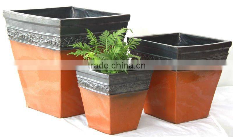 garden terracotta antique and glass glazed plant flowerpot