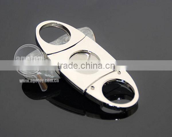 Pocket Portable Oval Cigar Scissors High Quality Silver Stainless Steel Double Blade Knife Super Sharp Metal Cigar Cutter