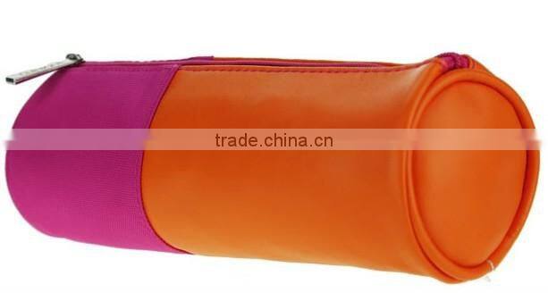 Faux leather with canvas design cosmetic bag