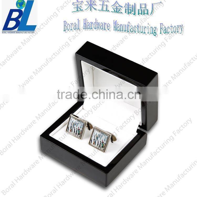 Square shape sticker with epoxy zinc alloy silver cufflinks