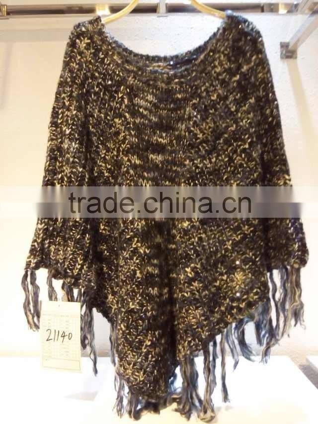 New arrival fashion design high quality mexican ladies poncho cashmere poncho women sweater wholesale China 2016