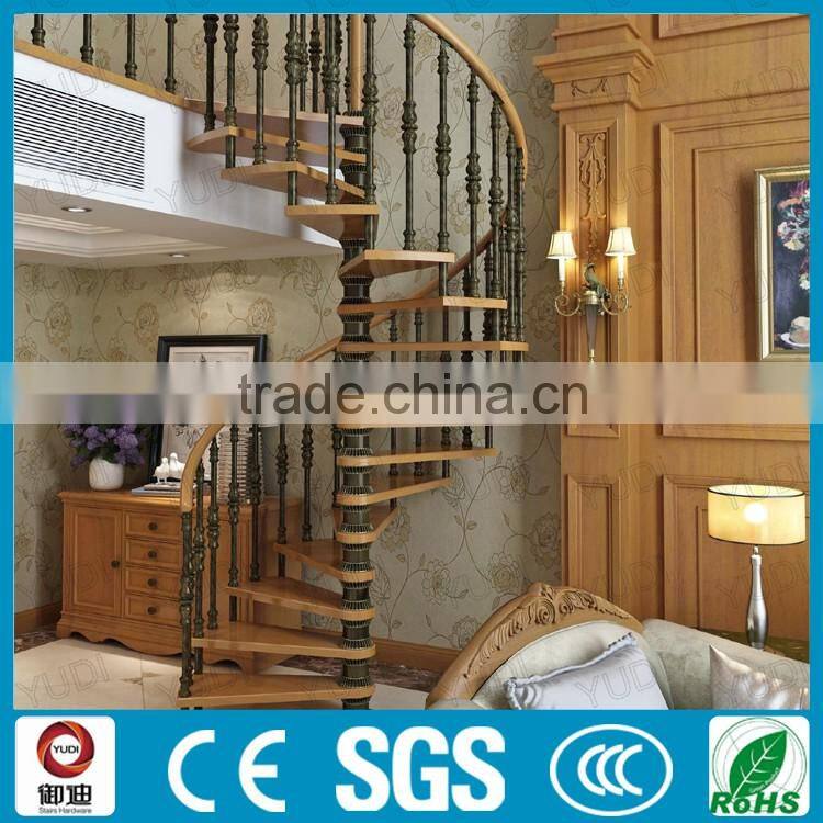Luxury classic spiral wood stairs, Painted color wooden step stairs, YUDI DIY wood stairs