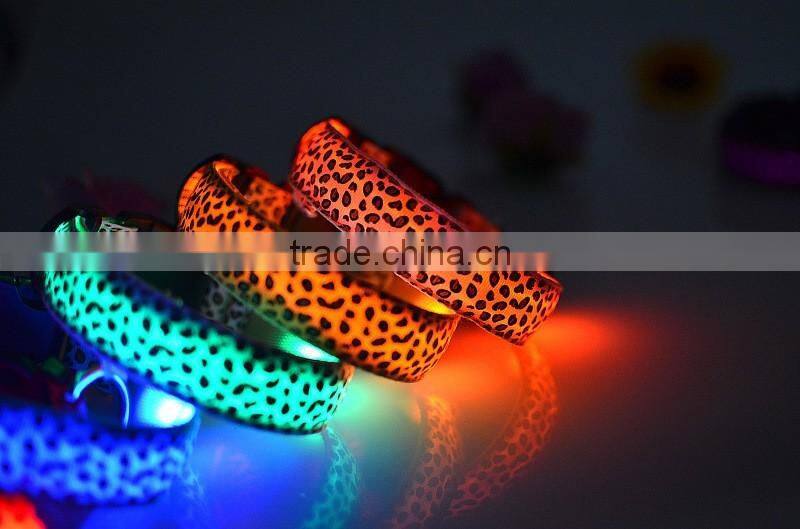 2016 A-bomb High quality leopard soft dog collar led pet dog collar