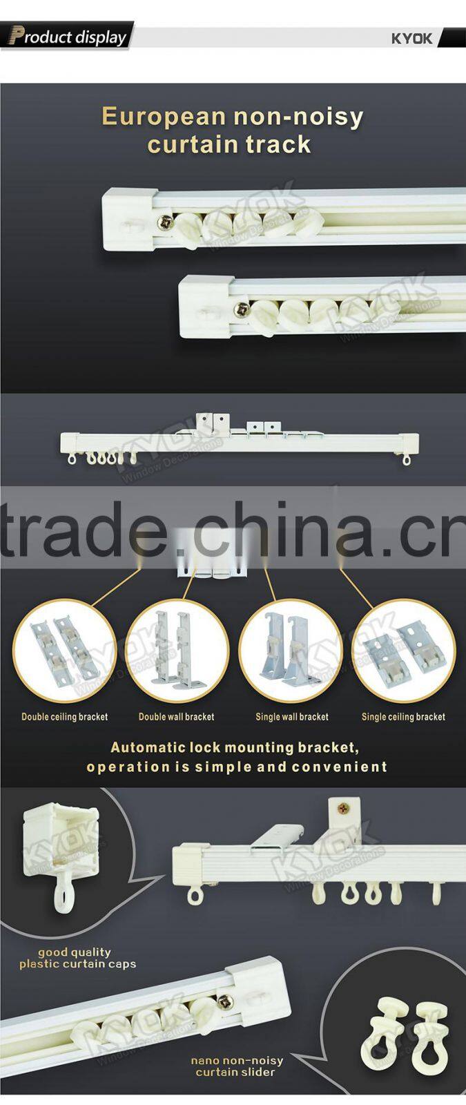 2015 fantastic design home decorative ivory white curtain track, good quality curtain accessories,wall dual curtain rail bracket