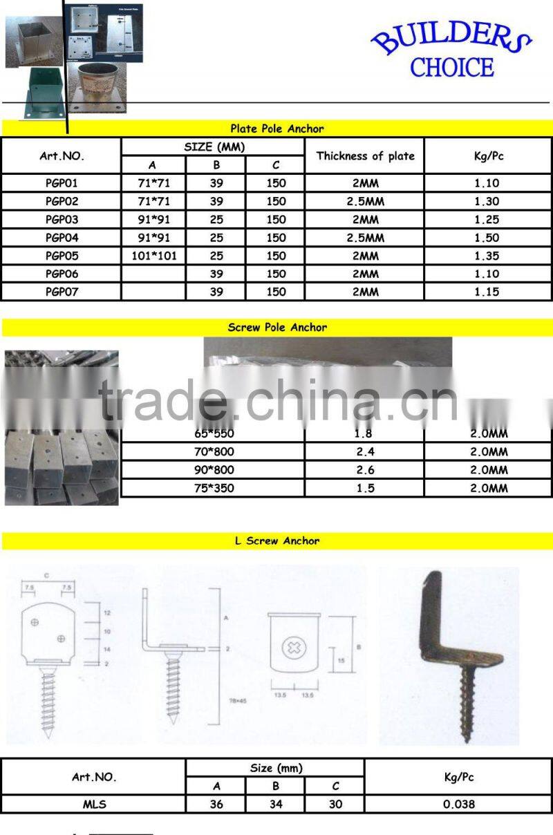 High quality U-form pole anchor for wood