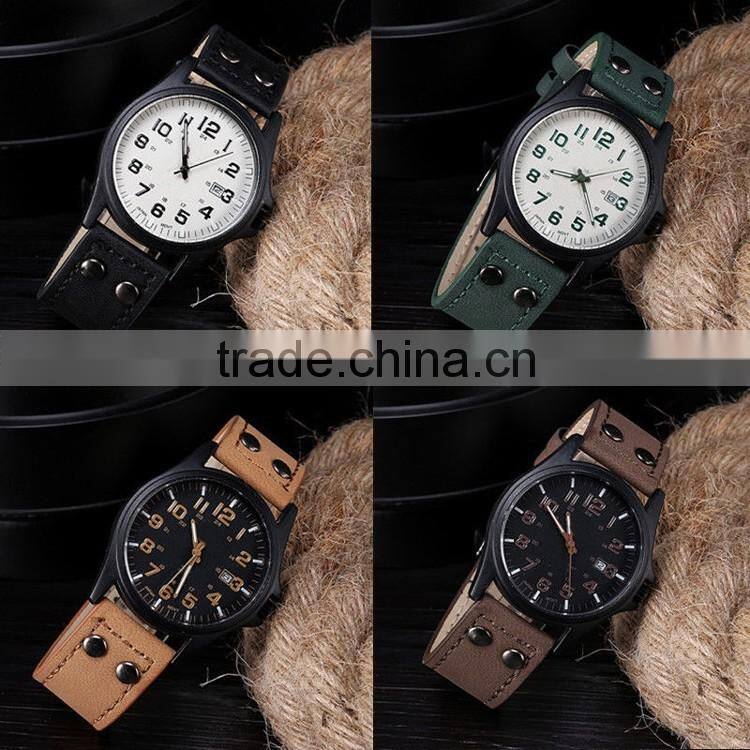 Fashion Leather Band Watches outdoor Sport Analog Quartz Date watch black matte