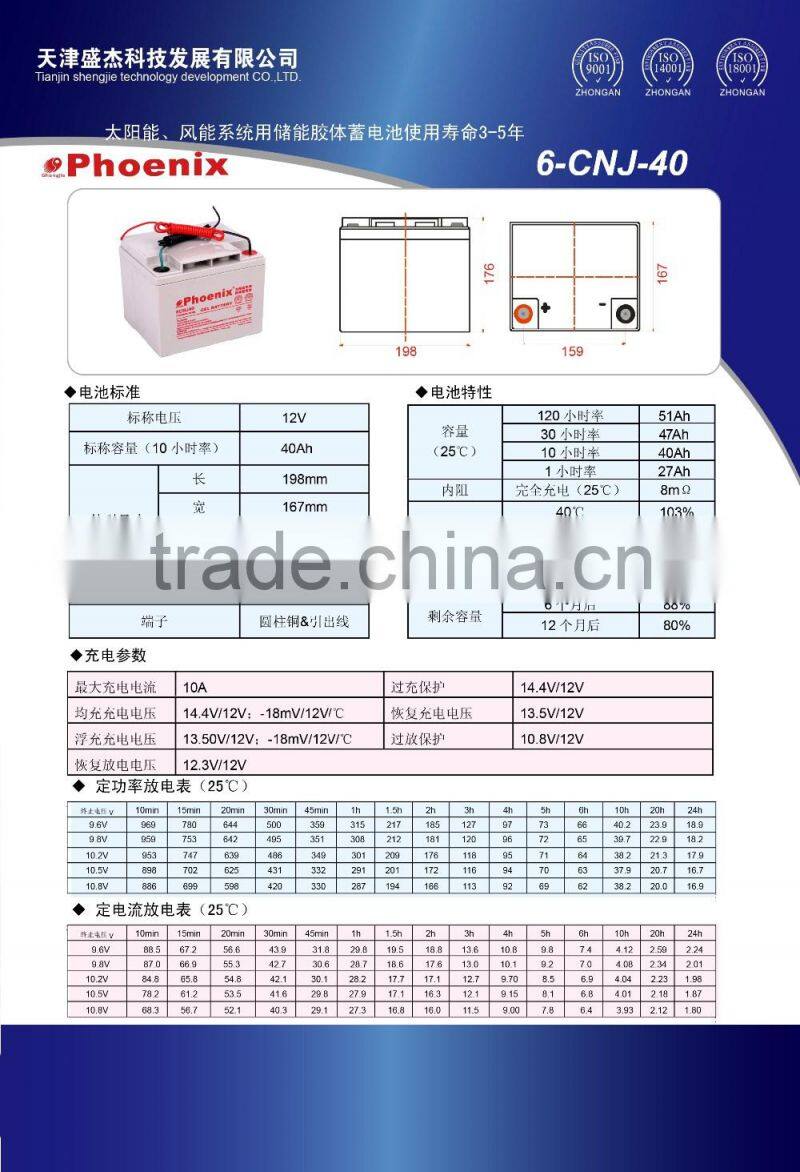 12v 40ah Solar Gel battery (SG12400)