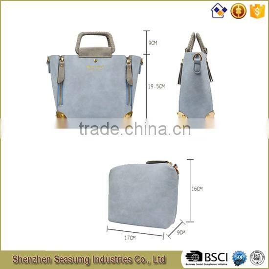 High Quality Suede PU Leather Handbag with frame handles