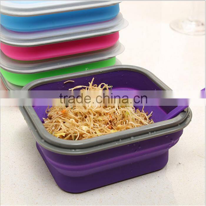 Silicone Folding Lunch Box Food Storage Containers Microwave Oven Box silicone collapsible lunch box