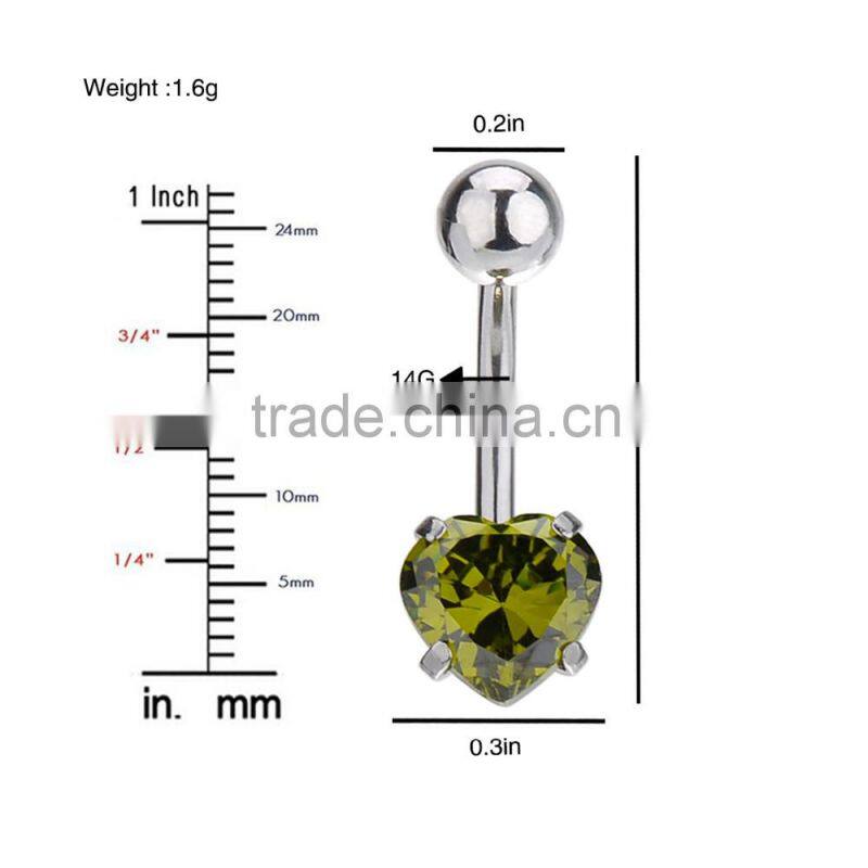 Multi Color Heart Shape Zircon Inlay Non-dangle Belly Button Naval Ring.