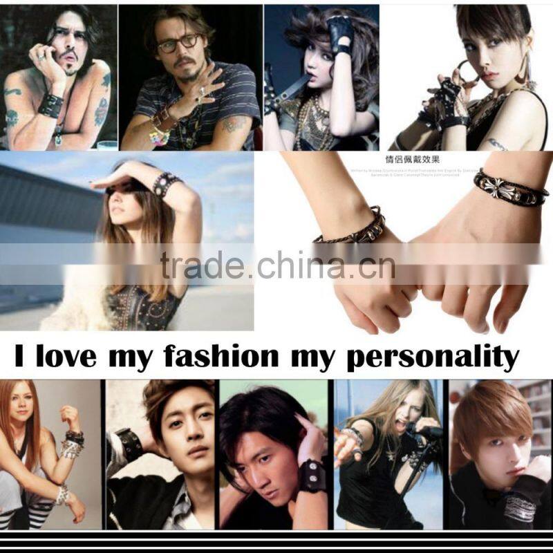 stainless steel genuine leather bracelet