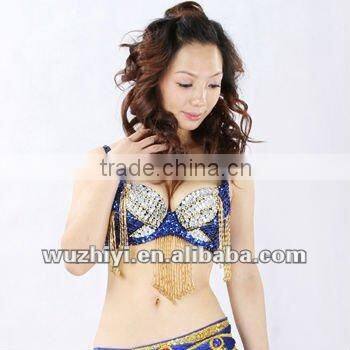 2012 new hot fashion professional belly dance accessories,sexy sequin tassels blue belly dance bra tops (202#)