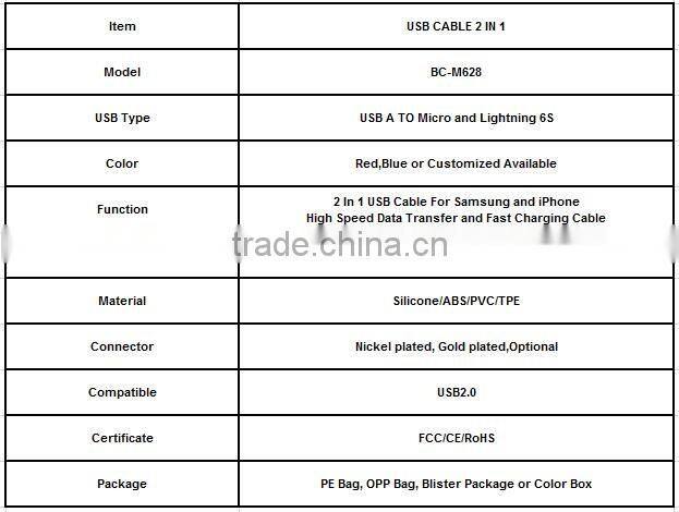 2 in 1 usb data cable sync charger for iphone 6/android micro date cable Cord